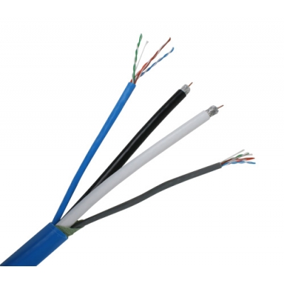 Wirepath Cable de Control SP-HNET1-500-BLU Dual RG6/U Quadshield Coaxial + Dual 350 MHz Cat 5e Wire - 500 ft. Drum (pieza)