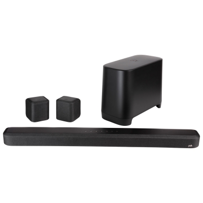 Polk True 5.1 Surround Sound Bar system with a wireless subwoofer and two rear speakers (kit) Negro