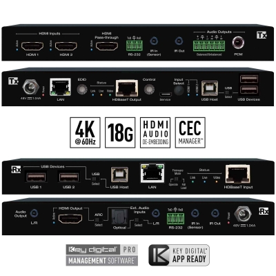 Key Digital 4K 18G Smart Extender Kit with HDMI, USB 2.0, LAN, IR and RS-232 (328