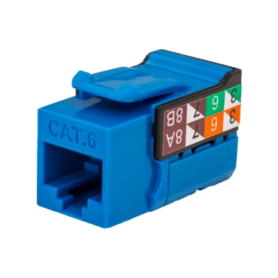 Vertical-Cable - Conector Keystone RJ45 CAT6 en ángulo de 90°, ideal para redes de alta velocidad. Su diseño estrecho permite alta densidad de puertos y es compatible con cables de 8 conductores