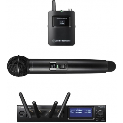 Audio Technica ATW-1423 System 20 PRO Combo Handheld and Body-Pack Digital Wireless Microphone System (pieza) Negro