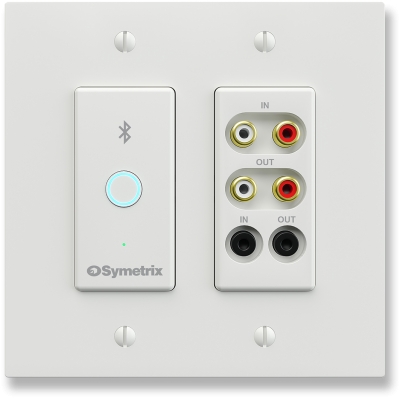 Symetrix Dante I/O Endpoint, Bluetooth media in, Bluetooth phone I/O, stereo RCA I/O, stereo 3.5mm I/O, 4x4 Dante, PoE, Decora dual gang, black (pieza)