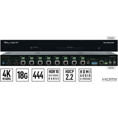 Key Digital 2x8 4K/18G POH/HDBT/HDMI Distribution Amplifier/Switcher with Audio De-Embedding (kit)