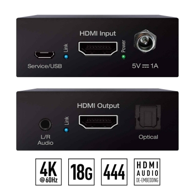 Key-Digital - Booster HDMI con salida de audio 4K/18 Gbps (pieza) Negro