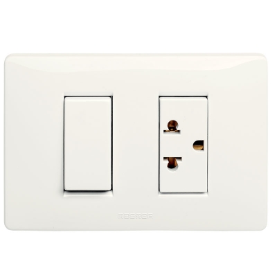 Master - Interruptor sencillo 1P 16A y Tomacorriente euroamericano (pieza) Blanco