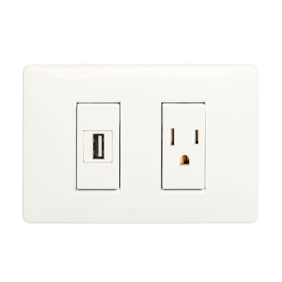 Master - USB 2.1 A y Tomacorriente 2P+T 15A americano (pieza) Blanco