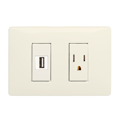 Master - Fuente de alimentación 2.1A USB y Tomacorriente 2P+T 15A americana (pieza) Marfil