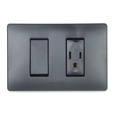 Master - Interruptor triple 3 vías/escalera 1P 16AX y tomacorriente 2P+T 15A (pieza) Negro