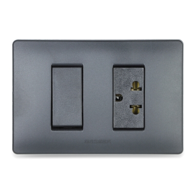 Master - Interruptor sencillo 1P 16A y Tomacorriente euroamericano (pieza) Negro