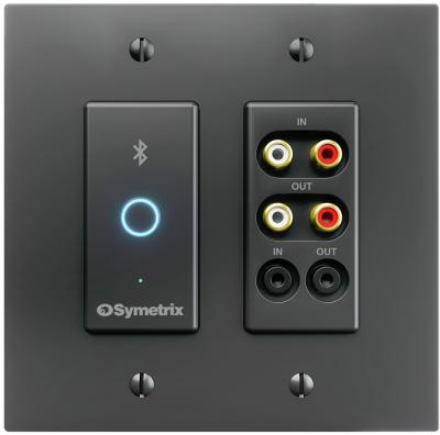Symetrix Dante I/O Endpoint, Bluetooth media in, Bluetooth phone I/O, stereo RCA I/O, stereo 3.5mm I/O, 4x4 Dante, PoE, Decora dual gang, black (pieza)