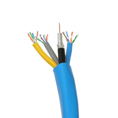 Wirepath Cable de Control SP-HNET2-500-BLU RG6/U Quadshield Coaxial Cable + 3 x 350 MHz Cat 5e Wire - 500 ft. Drum (pieza)