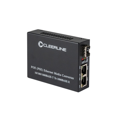 Cleerline SSF Gigabit 2x10/100/1000Base-T to 100/1000Base-X SFP slot, PoE+,DC power supply  (pieza)