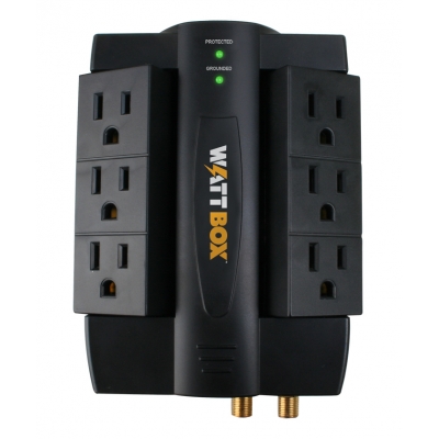 WattBox  Surge Protector Wall Tap with Coax Protection  6 Rotating Outlets (pieza)Negro