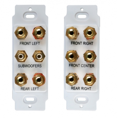 Wirepath 5.1 Surr Sound Kit w/ 5 Prs of Spkr Binding Posts & 2 Sub Jacks on 2 Decora Straps .(pieza) Blanco